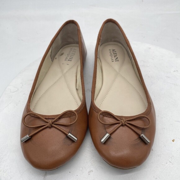 ALFANI Step 'N Flex Women's Brown Ballet Smooth Round-Toe Slip-On Bow Flats SZ 6 - Picture 4 of 12